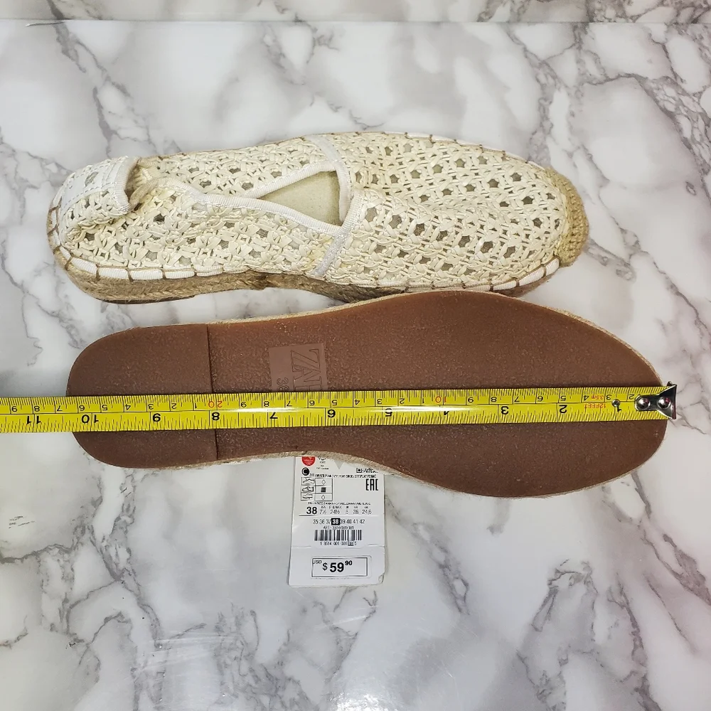 Zara Cream Espadrilles with Woven Design 7.5